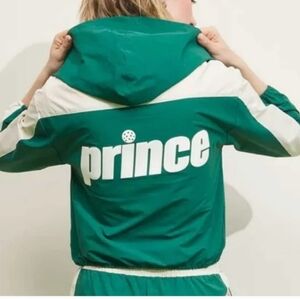 Prince Green Jacket Windbreaker Zip Hooded Cropped Logo